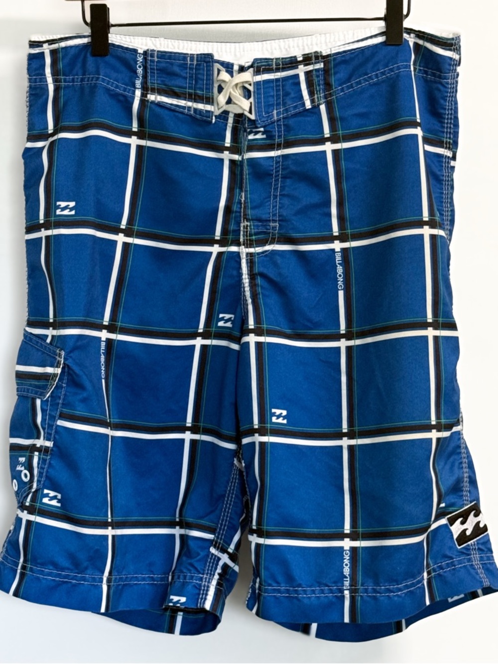 Billabong Men’s Board Shorts 34 Blue Plaid Surf Swim Trunks Cargo
